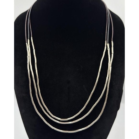 Silpada Jewelry - Silpada 925 Silver Flash N2196 Necklace Liquid Sterling Brown Leather Cord 30